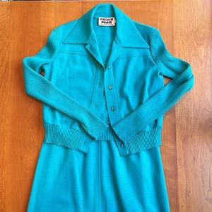 RARE Vintage Rodier Paris Suit (Top Size 4, Skirt Size 6) Wool Blend, Aqua